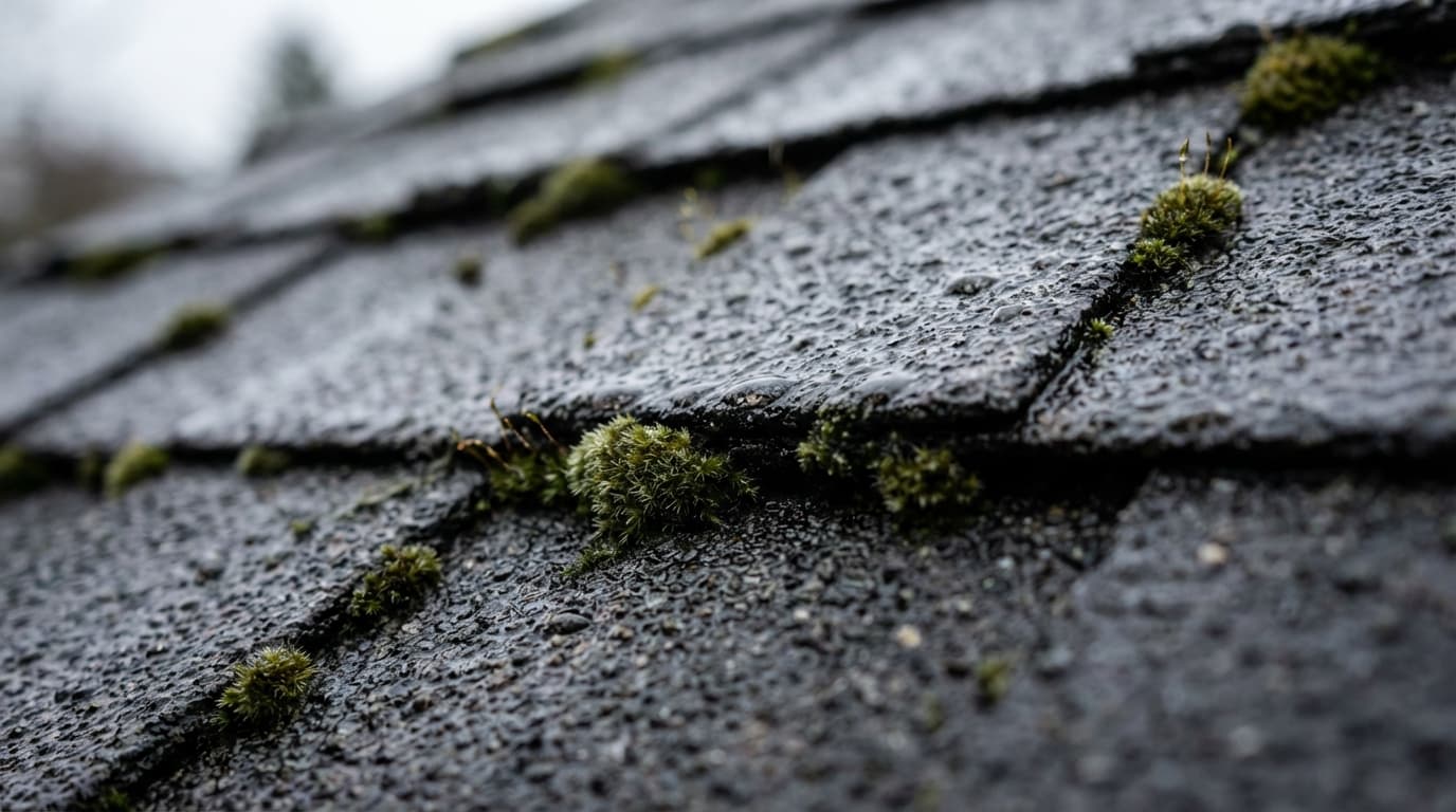 Eugene roofing article, close-up of Pacific Northwest roof surface