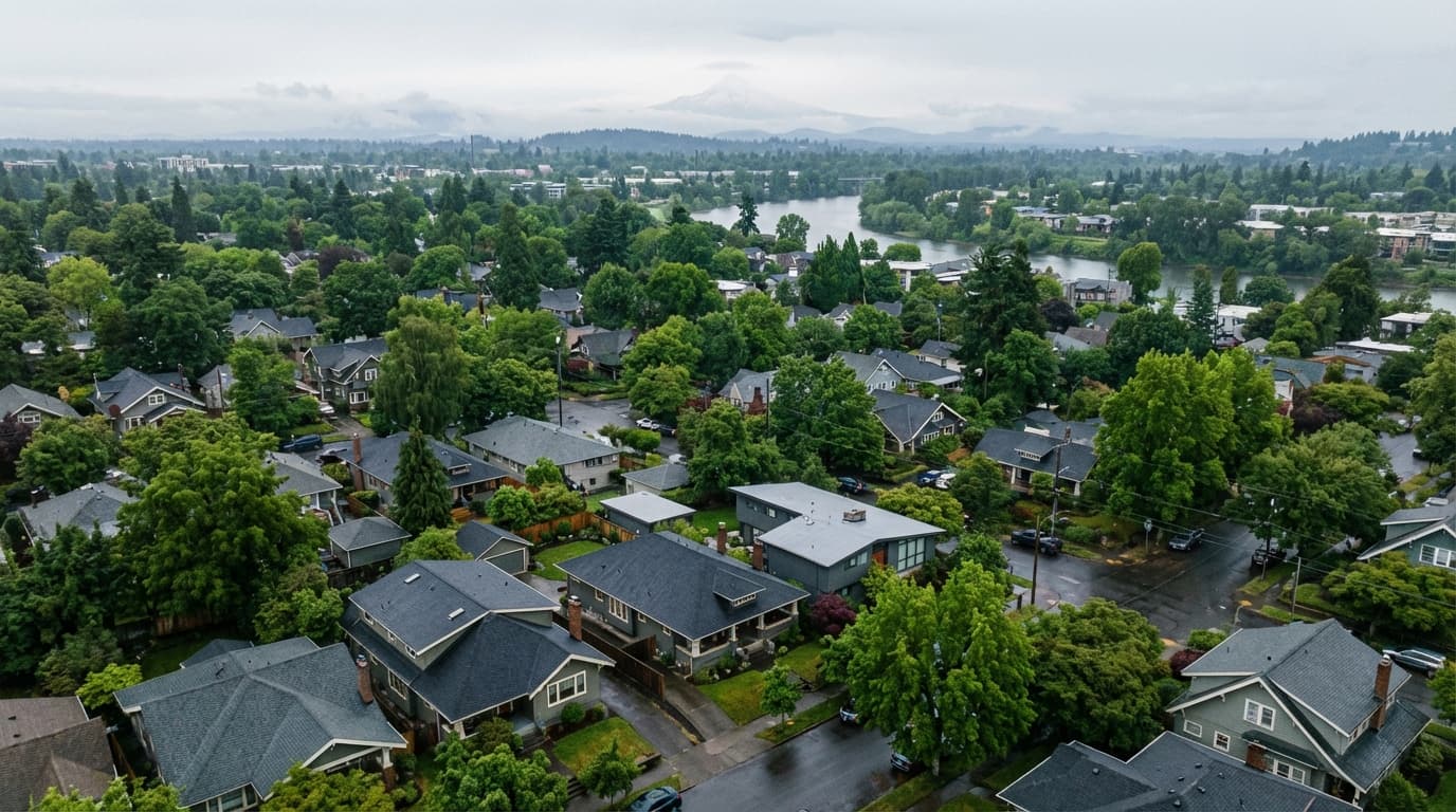 Eugene residential roofing under Pacific Northwest tree canopy