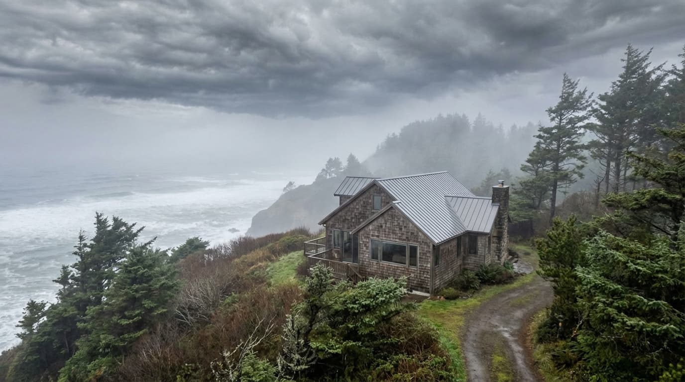 Florence Oregon coastal home with metal roof overlooking the Pacific